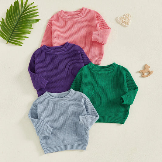 Baby Toddler Kids Girl Boy Knitted Long Sleeve Sweater Solid Loose Pullover Casual Tops Children Knitwear Clothes