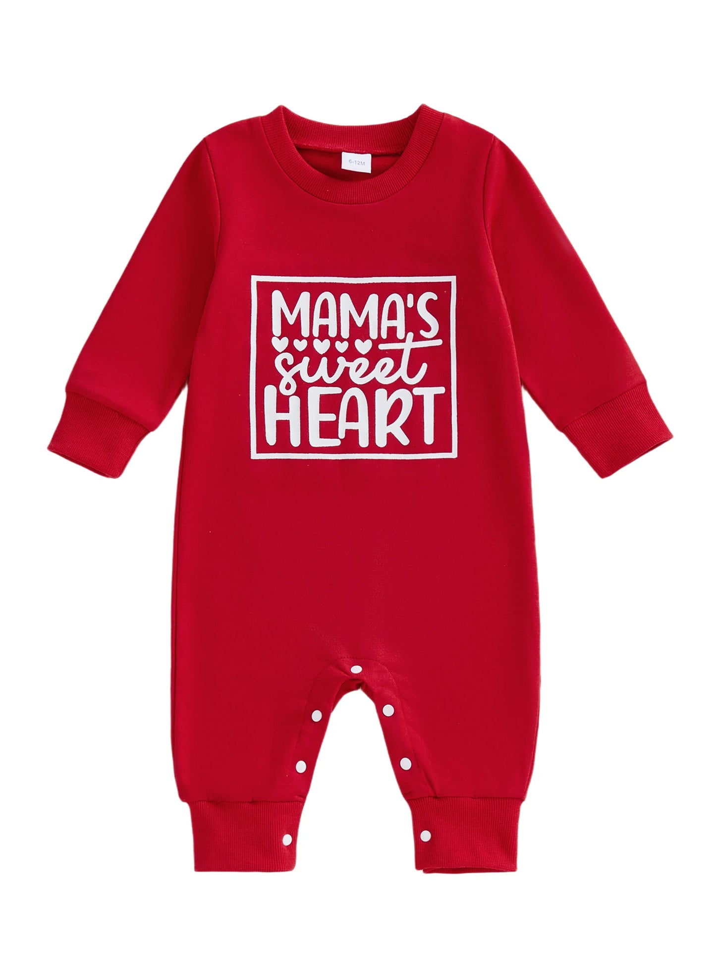 Baby Boy Girl Mama's Sweet Heart Valentine's Day Romper Crew Neck Long Sleeve Letters Heart Print Jumpsuit