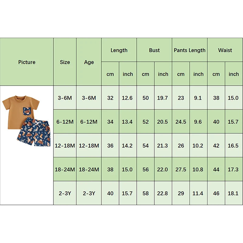 Baby Toddler Boys 2Pcs Summer Outfit Pocket Round Neck Short Sleeve Top Cow Head Cowboy Boots Cactus Print Elastic Waist Shorts Set