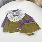 Lace Collar Suede Set