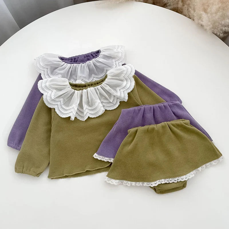 Lace Collar Suede Set