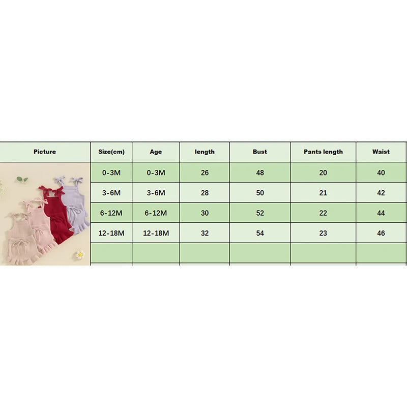 Baby Girl 2Pcs Outfits Knit Solid Color Sleeveless Cami Tank Top Tie with Elastic Waist Shorts Outfit Set