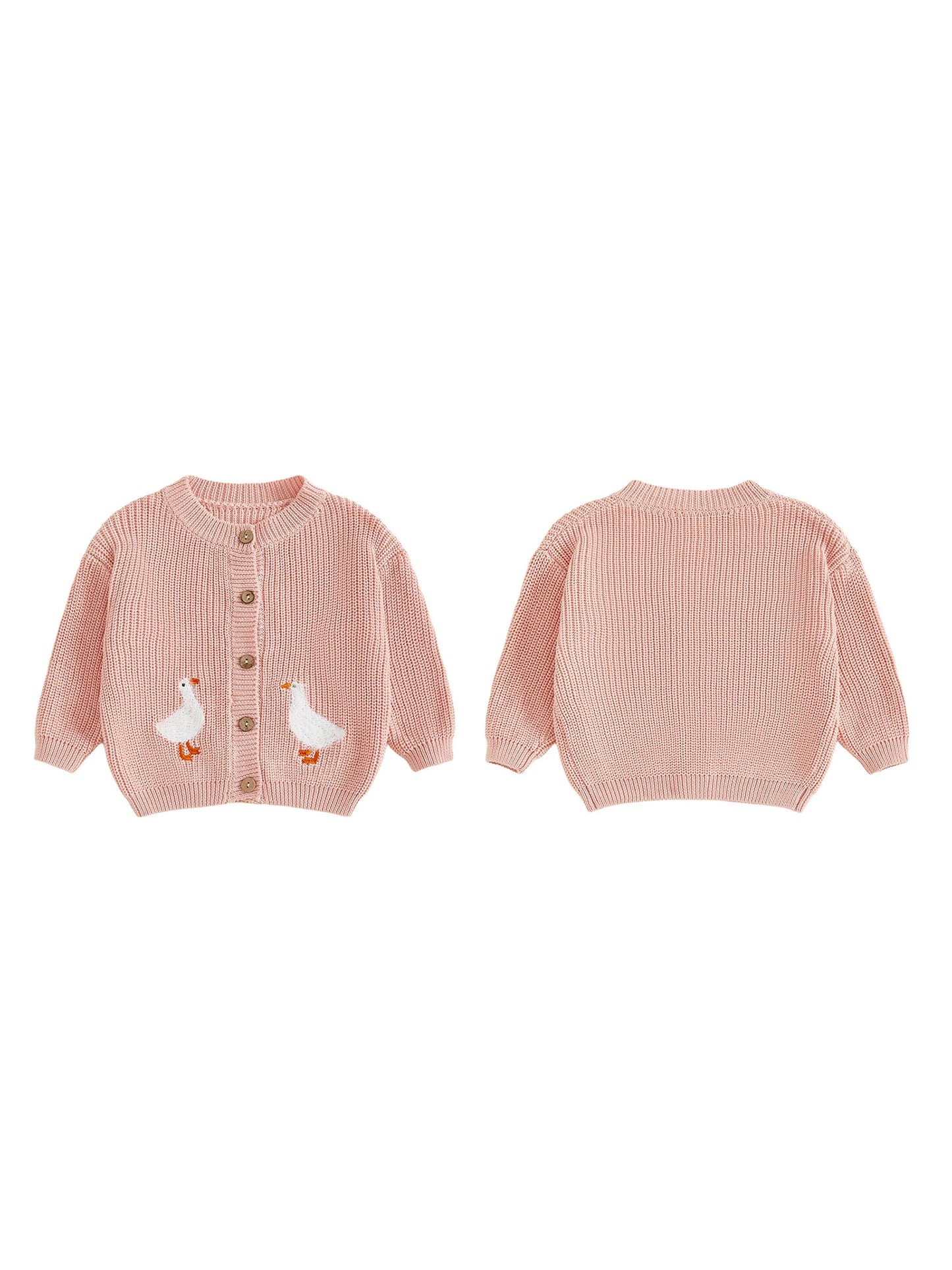 Toddler Kids Girl Knit Sweater Long Sleeve Round Neck Goose Embroidery Button Down Cardigan Tops