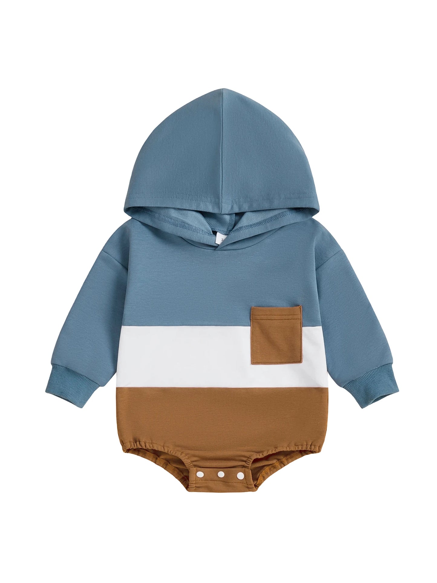 Baby Toddler Boy Autumn Hooded Romper Contrast Color Patchwork Long Sleeve Jumpsuit Cute Infant Bodysuit