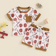 Load image into Gallery viewer, Baby Toddler Boys 2Pcs Baseball Print Short Sleeve Top with Elastic Waist Shorts Summer Outfit Set
