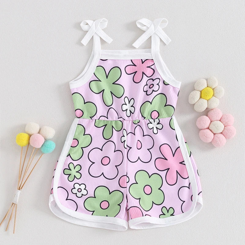 Toddler Baby Girl Romper Sleeveless Tank Top Flower Print Spaghetti Strap Jumpsuit Shorts Summer Clothes