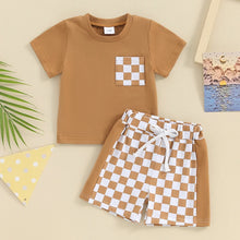 Load image into Gallery viewer, Toddler Baby Boy 2Pcs Spring Summer Outfits Short Sleeve Top Checker Print Pocket Shorts Clothes Set

