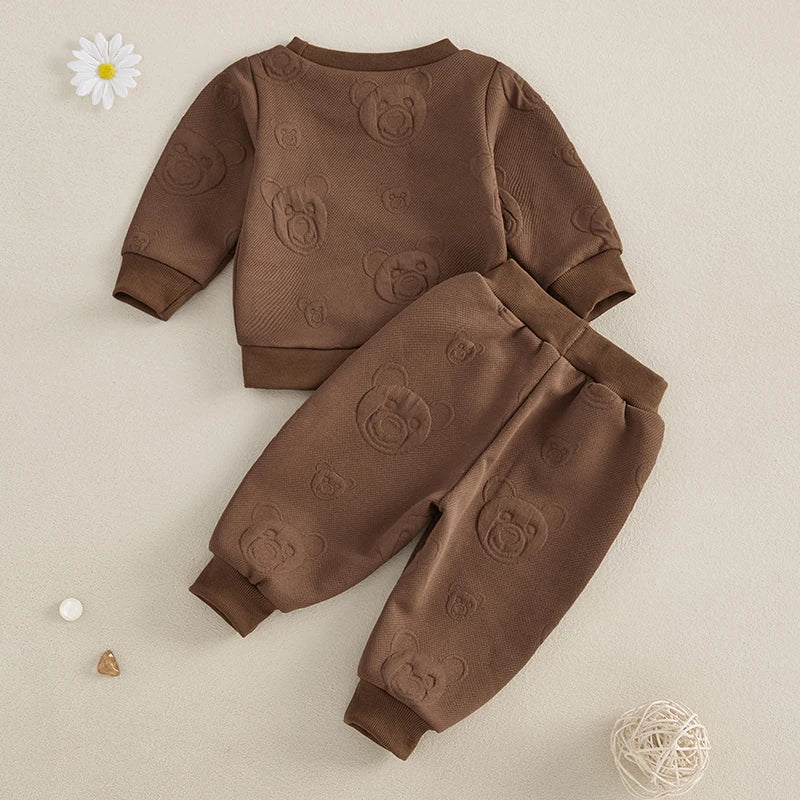 Baby Toddler Boys Girls 2Pcs Jogger Set Bear Pattern Long Sleeve Crewneck Top Long Pants Fall Outfit