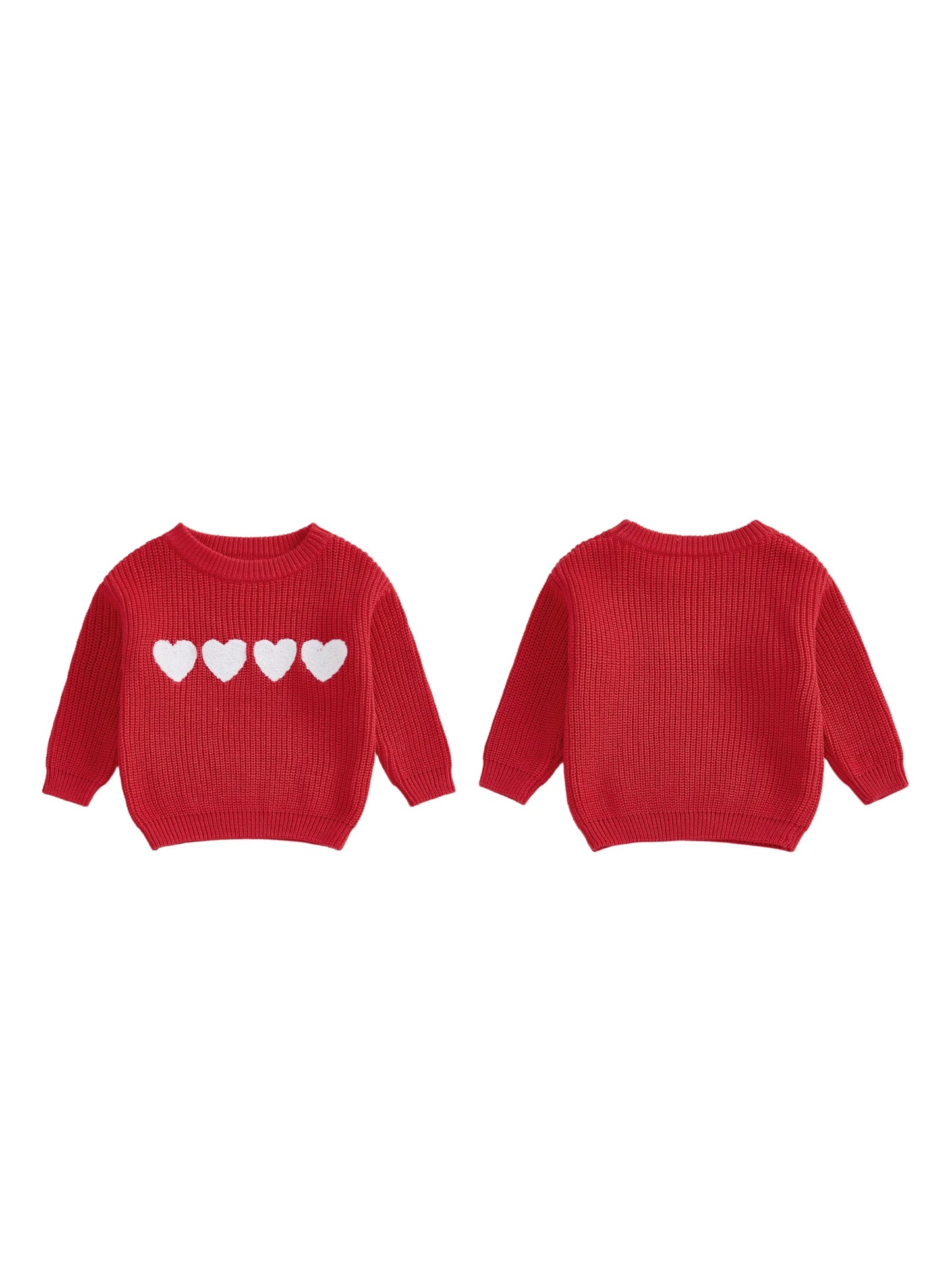 Toddler Kids Boys Girls Valentines Day Knit Sweater Fashionable Heart Cherry Embroidery Crew Neck Long Sleeve Tops