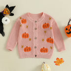 Baby Toddler Girls Halloween Sweater Casual Pumpkin Pattern Infant Button Cardigan Knitwear Warm Clothes Top