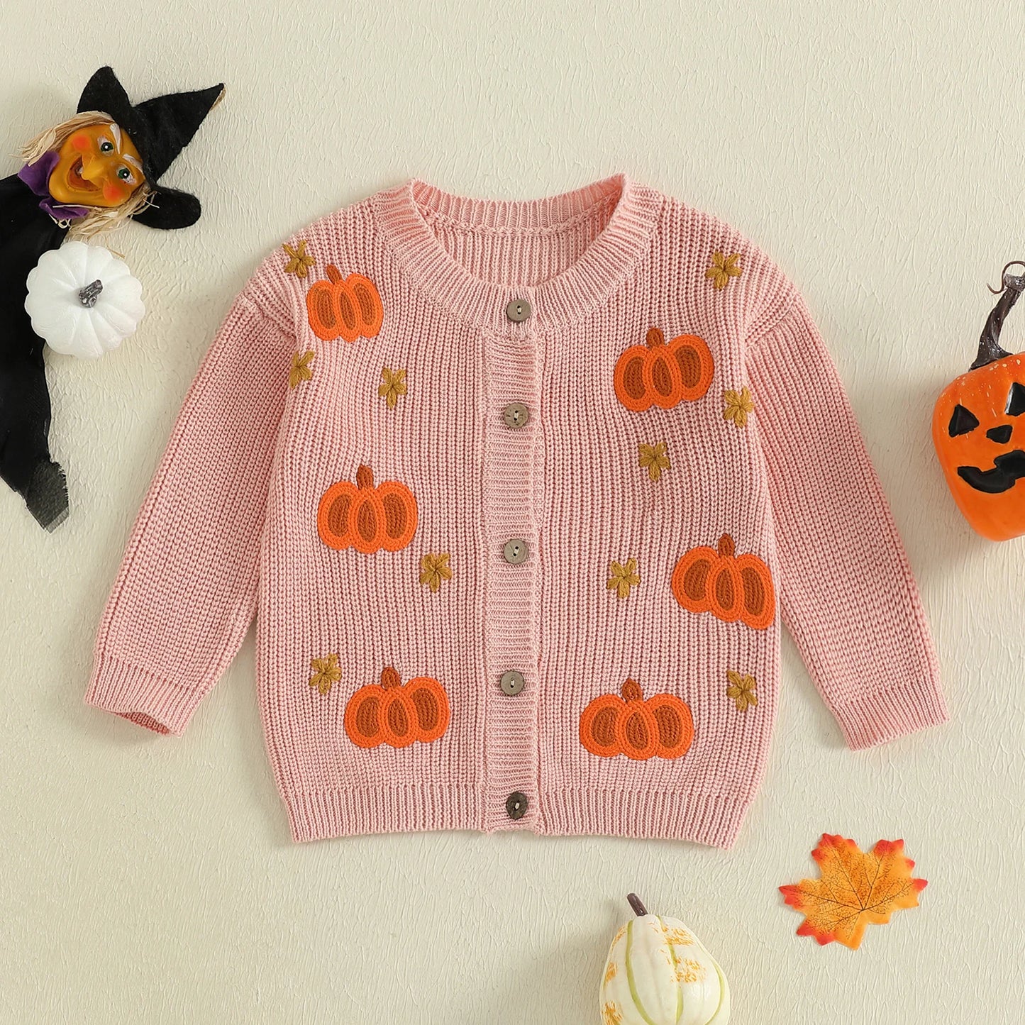Baby Toddler Girls Halloween Sweater Casual Pumpkin Pattern Infant Button Cardigan Knitwear Warm Clothes Top