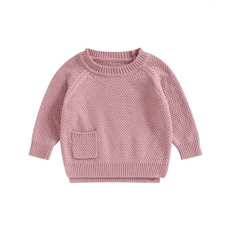 Baby Boy Girl Knitted Sweater Warm Long Sleeve Pullover with Pocket Autumn Knitwear