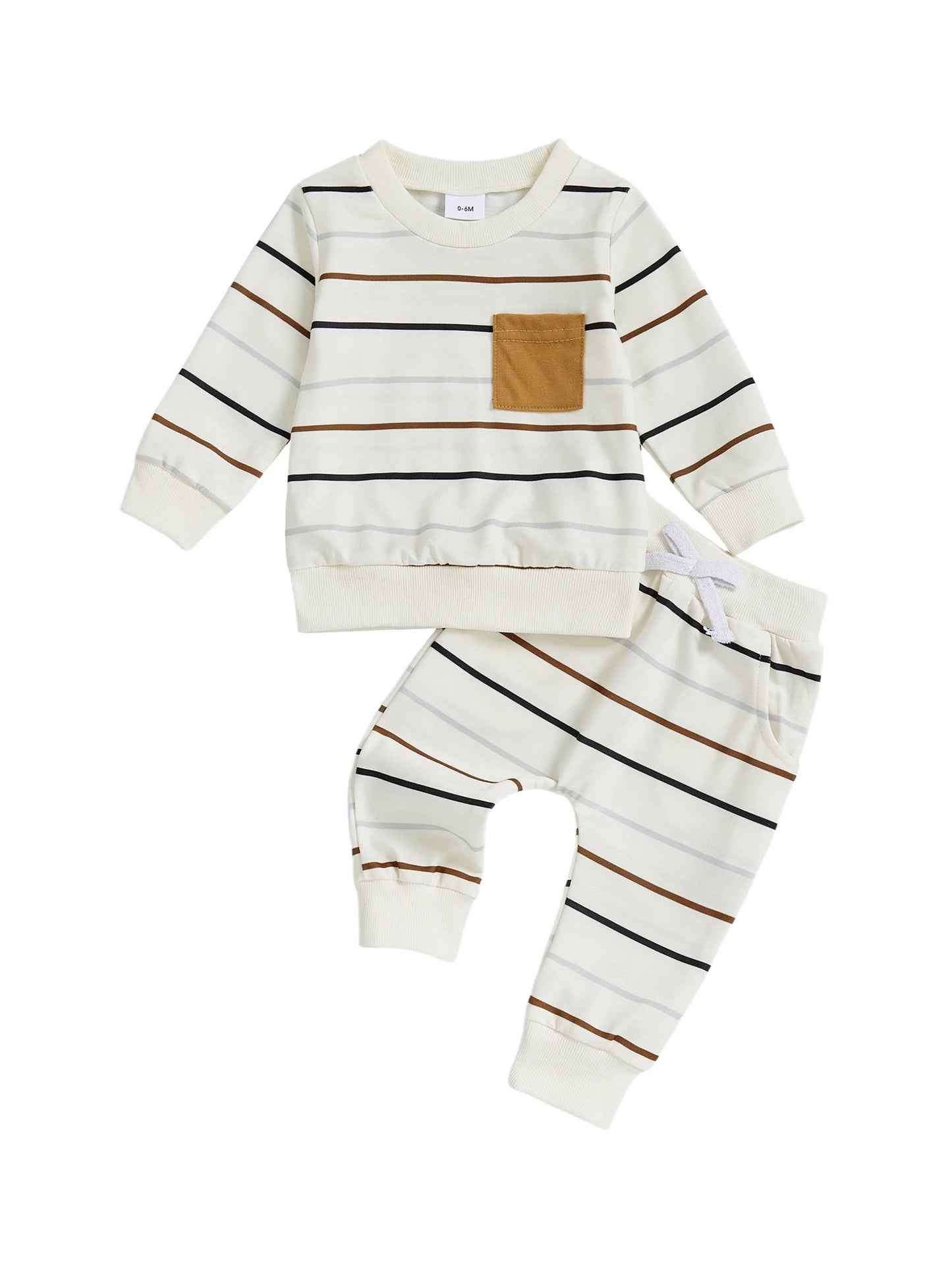 Baby Toddler Boys 2Pcs Autumn Pants Sets Long Sleeve O Neck Striped Top Drawstring Pants Jogger Set