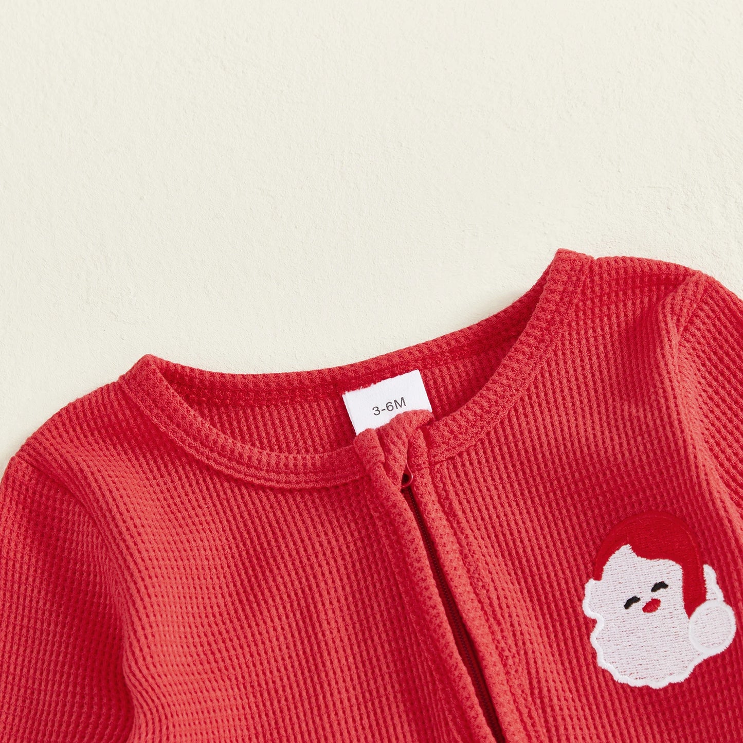 Baby Boys Girls Christmas Footies Long Sleeve Crew Neck Zip-up Embroidery Santa Claus Winter Jumpsuit Zipper Romper
