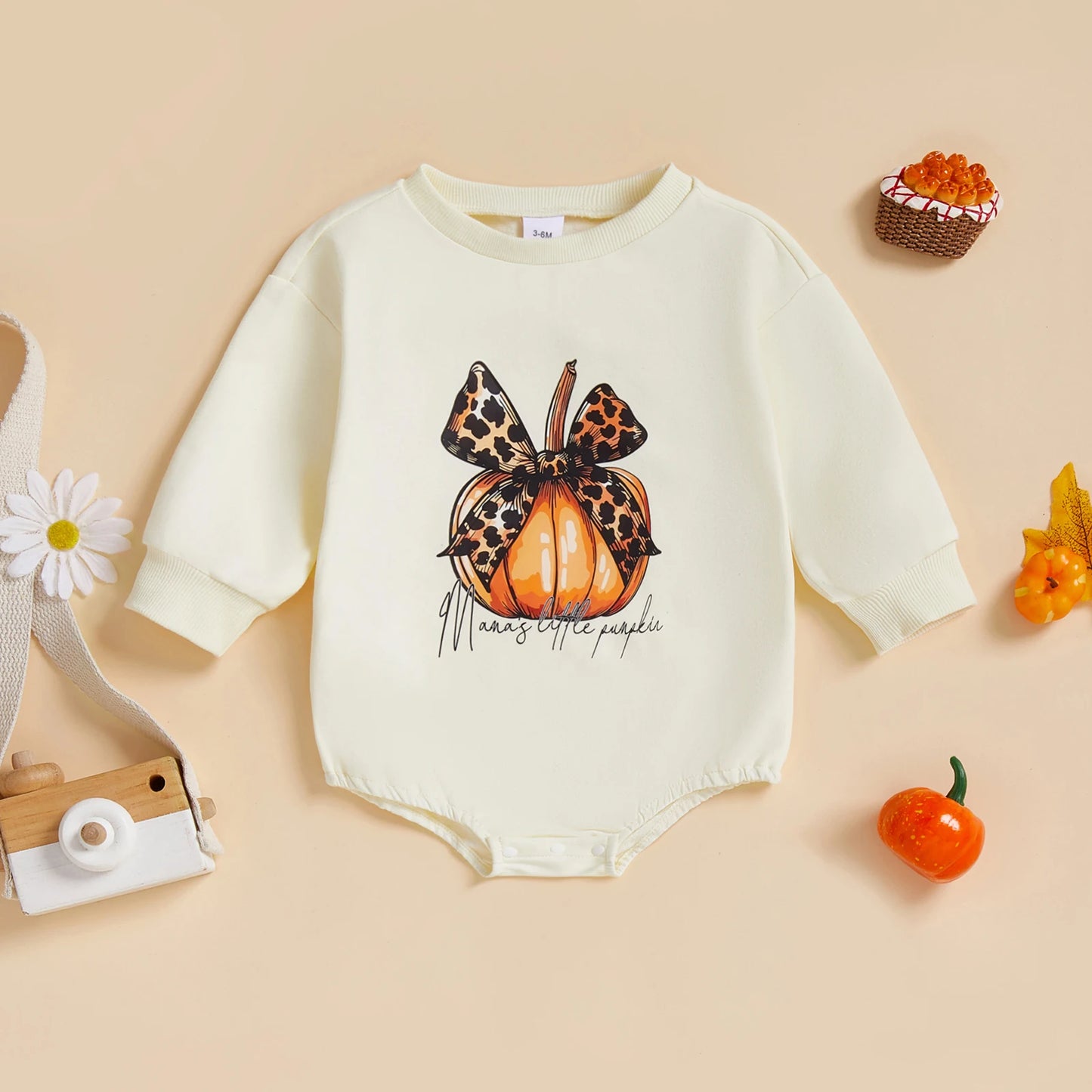 Baby Girls Romper Little Turkey / Mama's Little Pumpkin Long Sleeve Round Neck Pumpkin/Turkey Print Bodysuit Fall Thanksgiving Playsuit