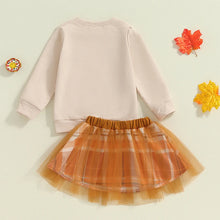 Load image into Gallery viewer, Baby Toddler Girls 2Pcs Mommy&#39;s Little Turkey Outfit Long Sleeve Letter Print Crewneck Top with Plaid Tulle TuTu Skirt Thanksgiving Clothes Set
