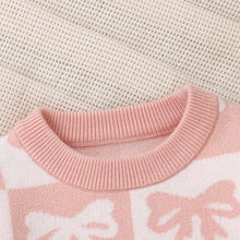 Load image into Gallery viewer, Baby Toddler Girls Sweater Bow Print Contrast Color Checkered Crew Neck Long Sleeve Baby Pullover Fall Top
