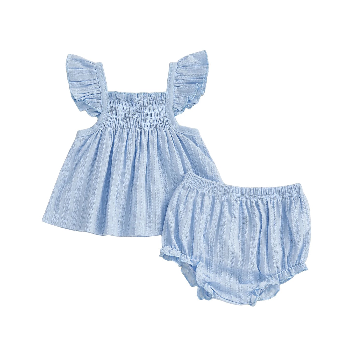 Baby Girls 2Pcs Spring Summer Outfit Flying Sleeve A-line Tops Ruffle Trim Shorts Set