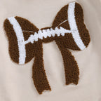 Baby Girl Bubble Romper Long Sleeve Crew Neck Bow Football Print Fall Jumpsuit