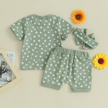 Load image into Gallery viewer, Toddler Baby Girls 3Pcs Clothes Set Floral Print Short Sleeve Top with Shorts and Headband Summer Outfit
