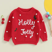 Load image into Gallery viewer, Baby Toddler Girls Boys Holly Jolly Christmas Sweater Classic Long Sleeve Letter Embroidery Knit Pullover Top
