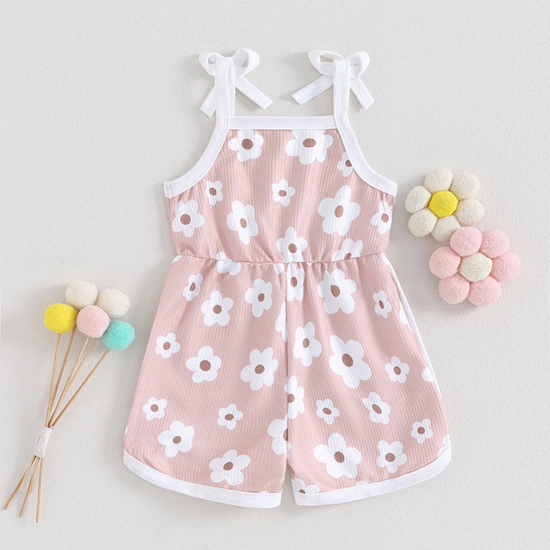 Toddler Baby Girl Romper Sleeveless Tank Top Flower Print Spaghetti Strap Jumpsuit Shorts Summer Clothes