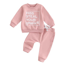 Load image into Gallery viewer, Baby Toddler Girls 2Pcs Fall Outfit Miss Steal Your Snacks Letter Print Long Sleeve Crewneck Top and Elastic Waist Pants Set
