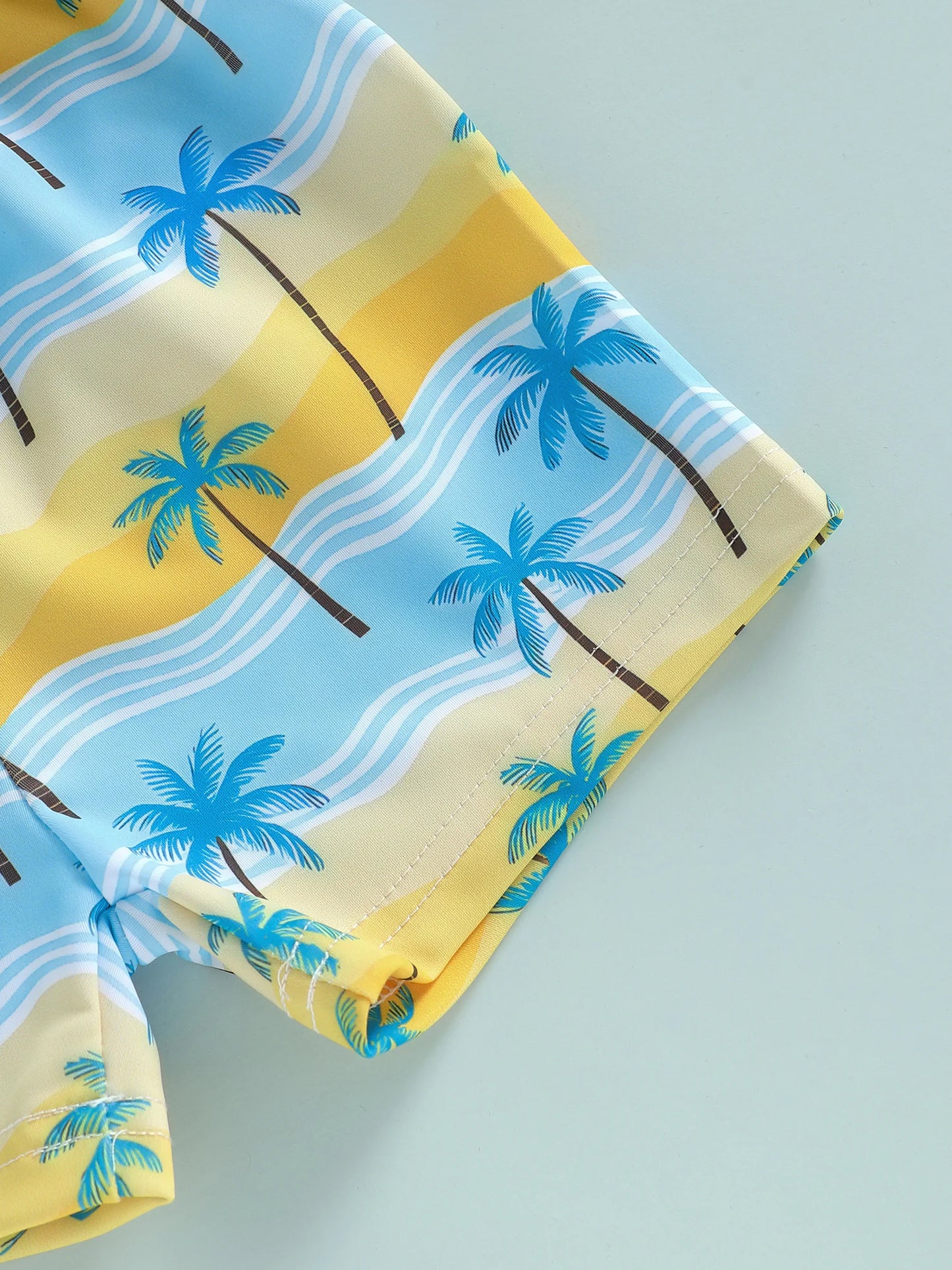 Baby Toddler Boys 3Pcs Rash Guard Swimsuit Set Palm Tree Print Long Sleeve Round Neck Top and Shorts Hat Set