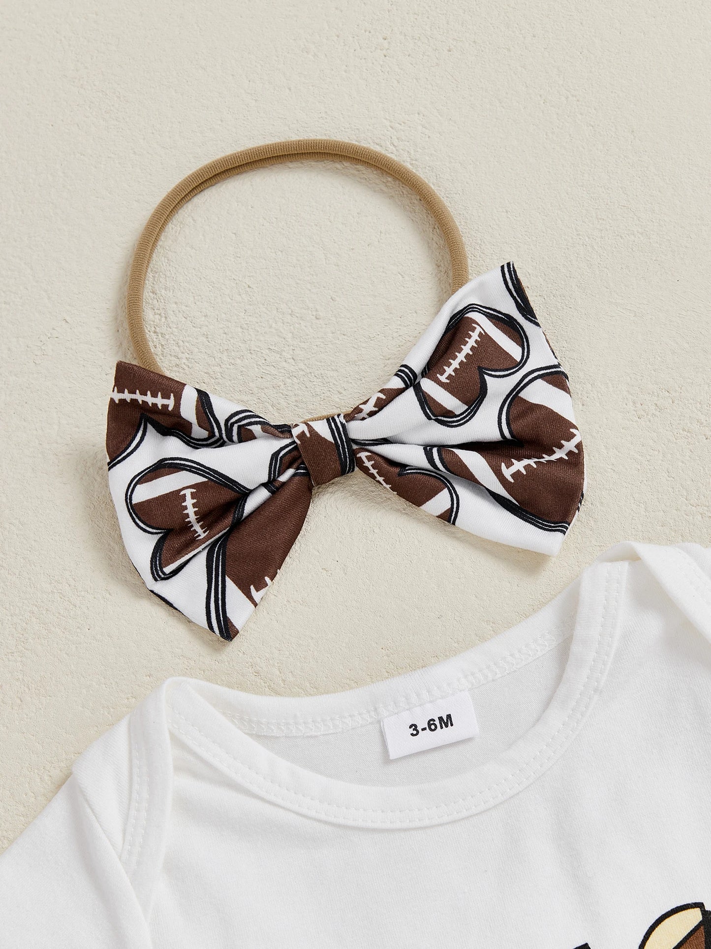 Baby Girls 3Pcs Touch Down Outfit Football Letter Print Romper Skirted Shorts Skort and Headband Bow Set