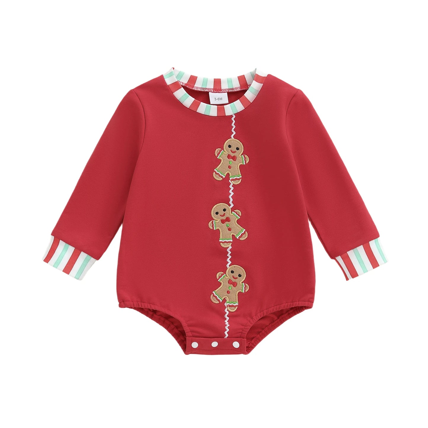 Baby Boys Girls Christmas Gingerbread Embroidery Romper Long Sleeve Crew Neck Bubble Infant Jumpsuit