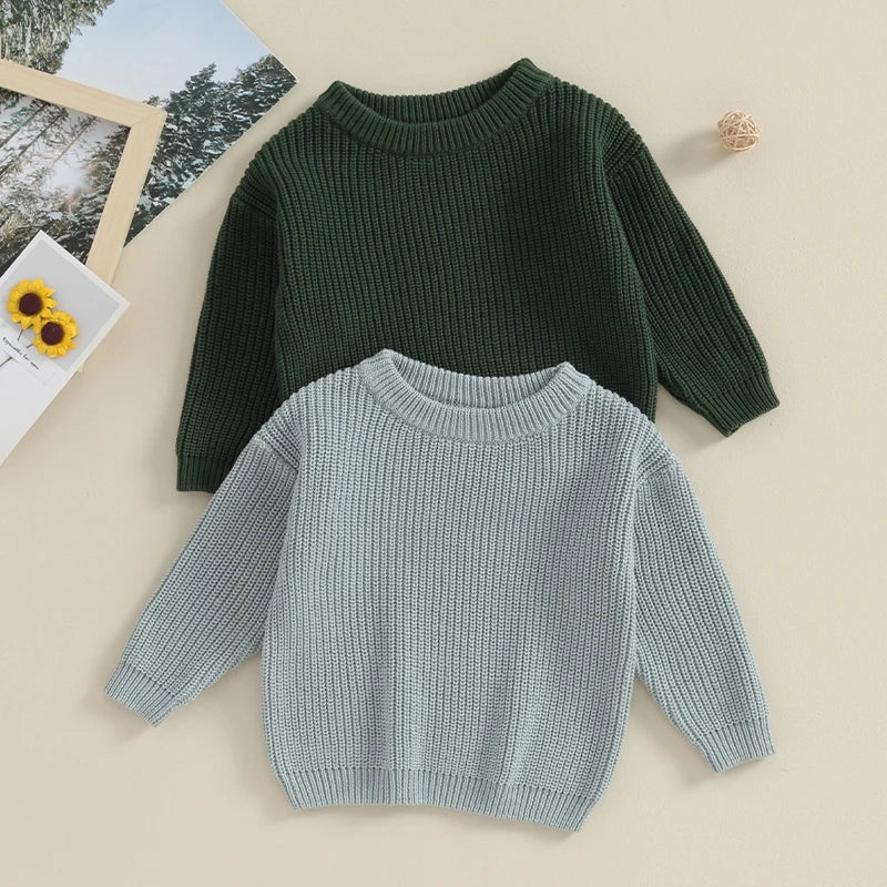 Baby Toddler Girls Boys Sweaters Knitting Pullovers Tops Solid Color Basic Cotton Long Sleeve Sweater Top