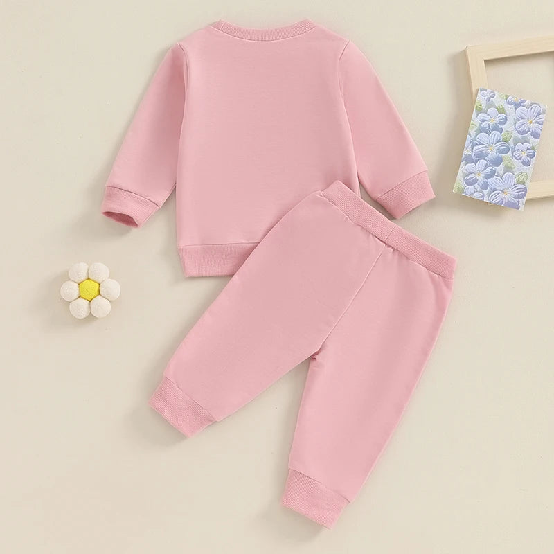 Baby Toddler Girls 2Pcs Little Sister Outfits Solid Color Long Sleeve Top Jogger Pants Set