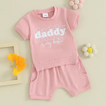Load image into Gallery viewer, Toddler Baby Girl 2Pcs Daddy Is My Bestie Outfit Short Sleeve Letters Print Top with Matching Shorts Set
