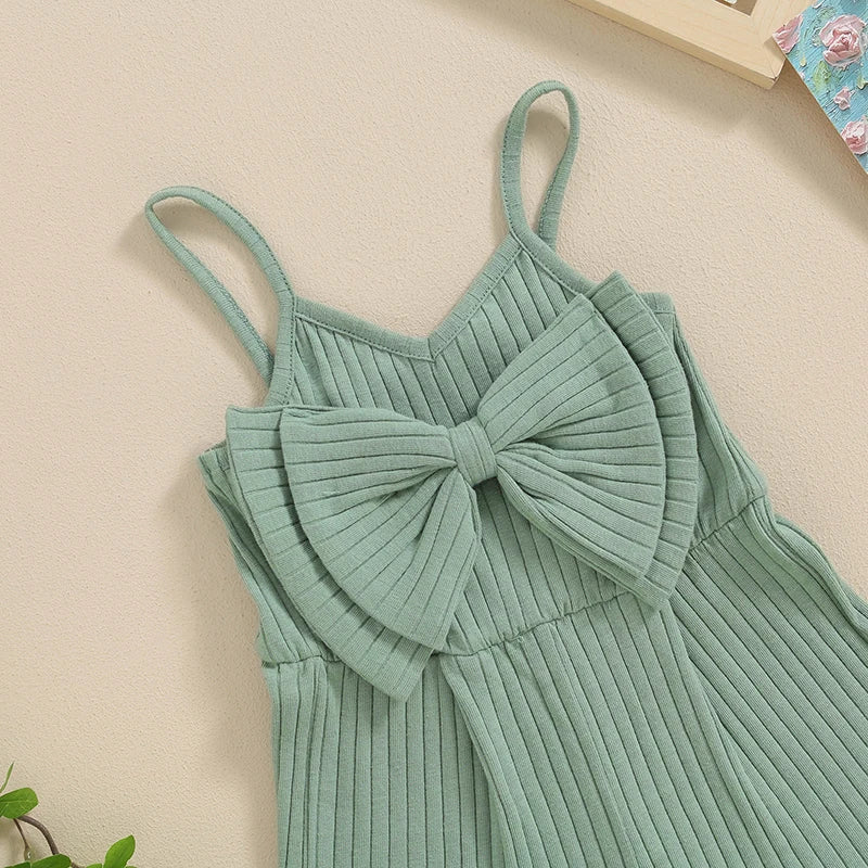 Baby Toddler Girls Ribbed Jumpsuit Cute Bow Sleeveless Tank Top Romper Shorts