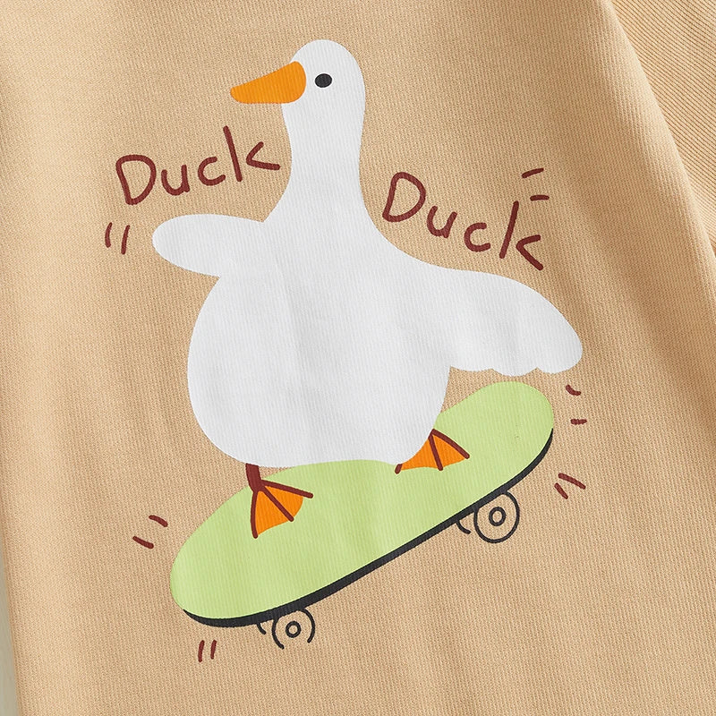 Baby Girl Boy Romper Duck Duck Letter Skateboarding Goose Print Long Sleeve Jumpsuit