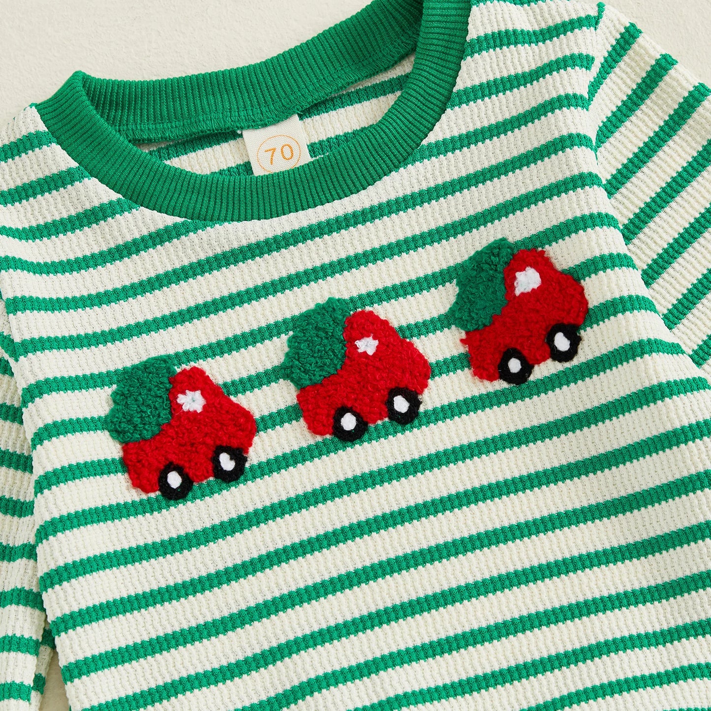Baby Toddler Girls Boys 2Pcs Christmas Outfit Car Truck Tree Embroidered Striped Crew Neck Long Sleeve Pullover Top and Pants 2Pcs Jogger Set