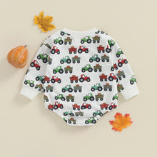 Load image into Gallery viewer, Baby Boys Romper Cartoon Tractor Wagon Pumpkin Print Round Neck Long Sleeve Jumpsuit Fall Bodysuit
