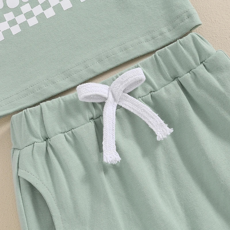 Baby Toddler Girls 2Pcs Sassy Like My Mama Clothes Set Green Short Sleeve Crewneck Letter Print Top Drawstring Shorts Set