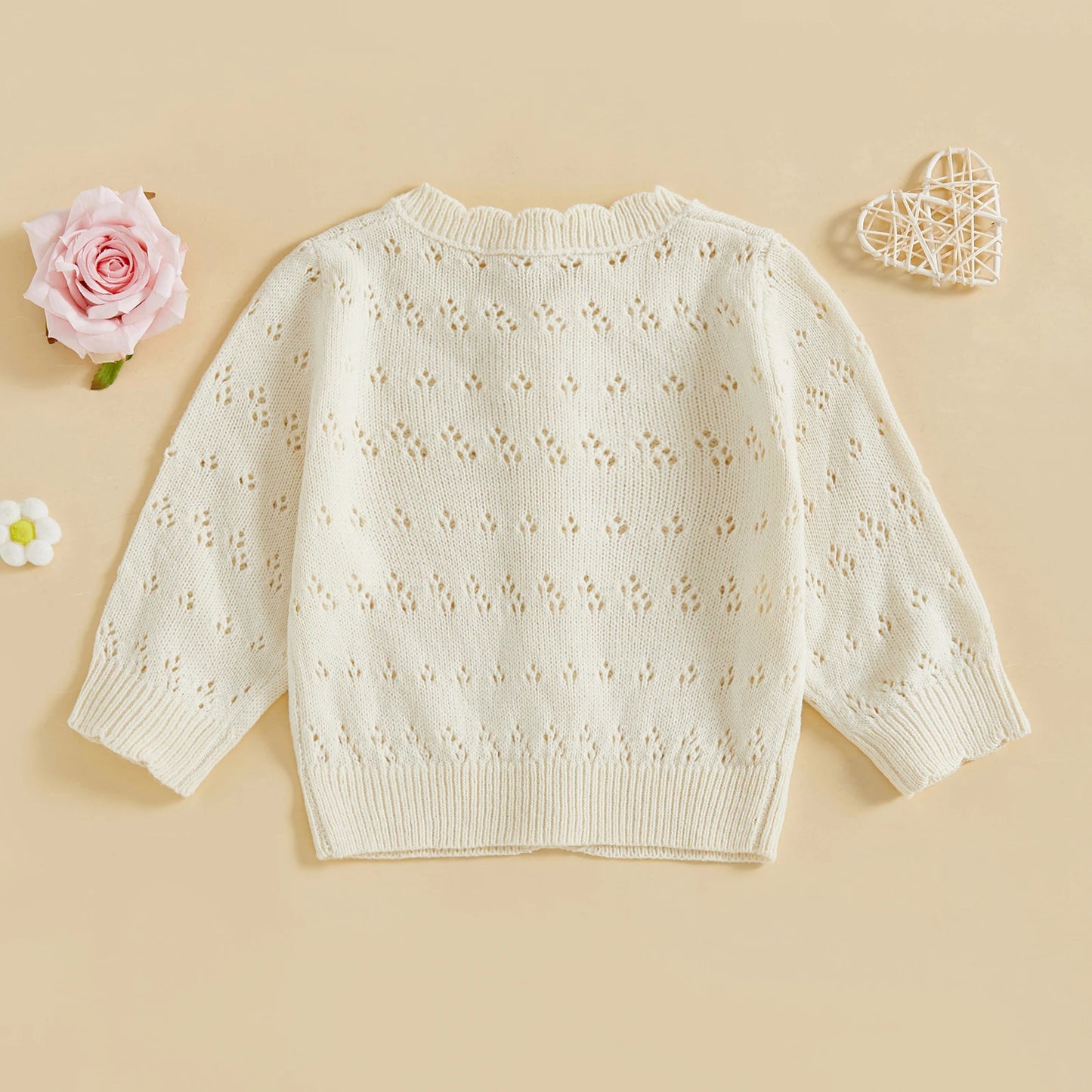 Baby Toddler Girl Knit Cardigan Solid Color Long Sleeve Crew Neck Button Down Lightweight Sweater