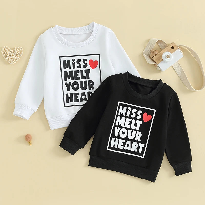 Baby Toddler Girls Valentine's Day Letter Miss Melt / Steal Your HeartPrint Long Sleeve Pullover Top