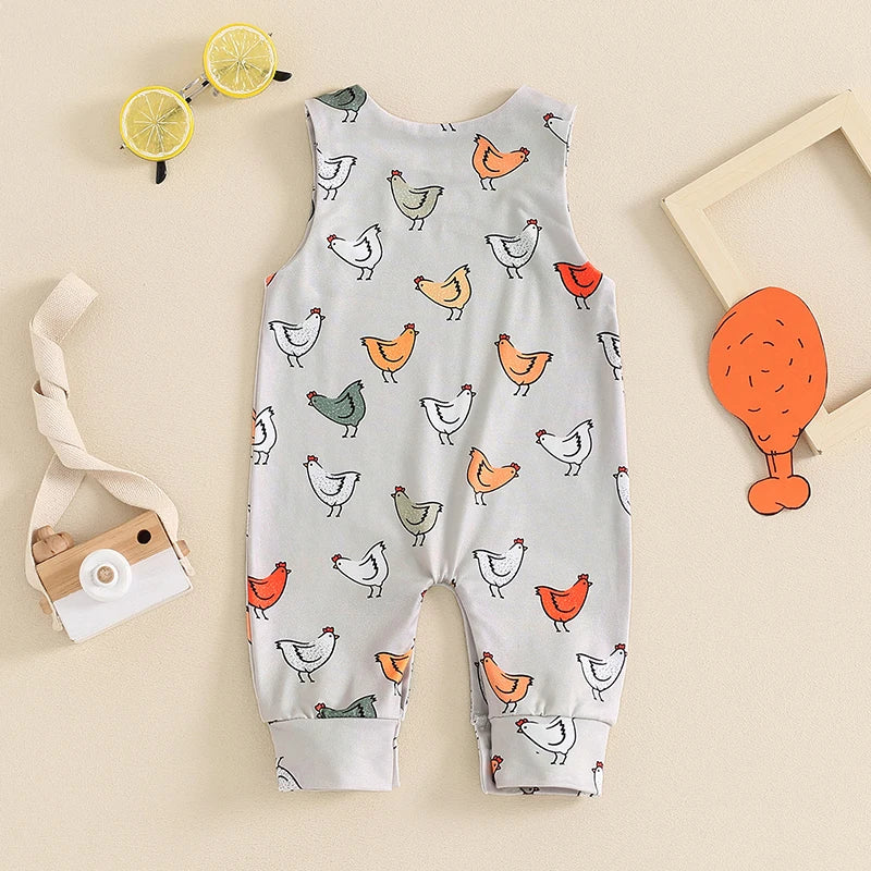 Baby Girls Boys Romper Infant Hen Chicken Print Straps Sleeveless Tank Top Long Leg Bodysuit Summer Clothes Jumpsuits Overalls