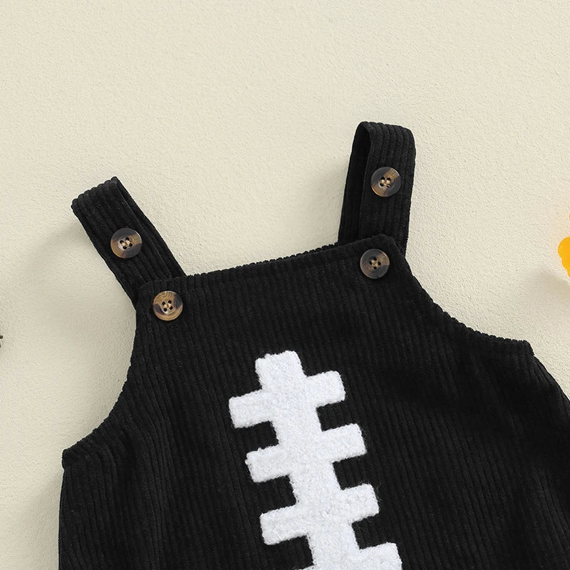 Baby Boys Girls Corduroy Overalls Sleeveless Football Embroidery Romper Fall