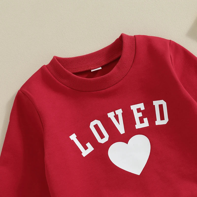 Baby Toddler Boys Girls 2Pcs Valentine's Day Outfits Heart Letter Loved Print Long Sleeve Top and Long Pants Clothes Set