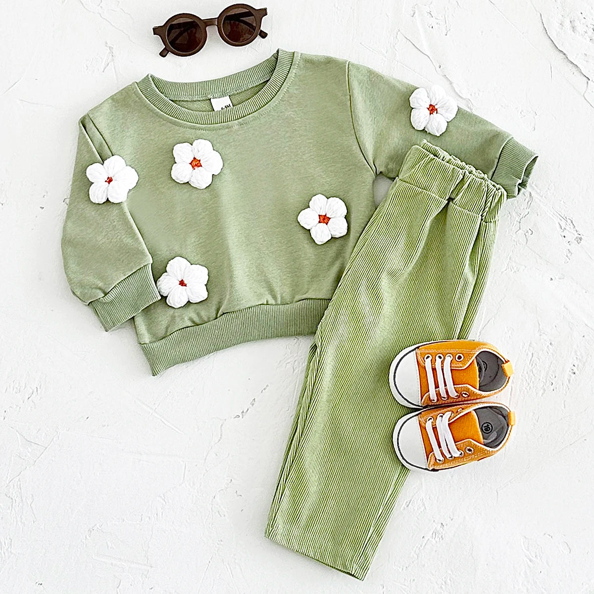 Baby Toddler Boys Girls 2Pcs Stars / Clouds / Flowers Crewneck Long Sleeve Top + Pants Set OUtfit