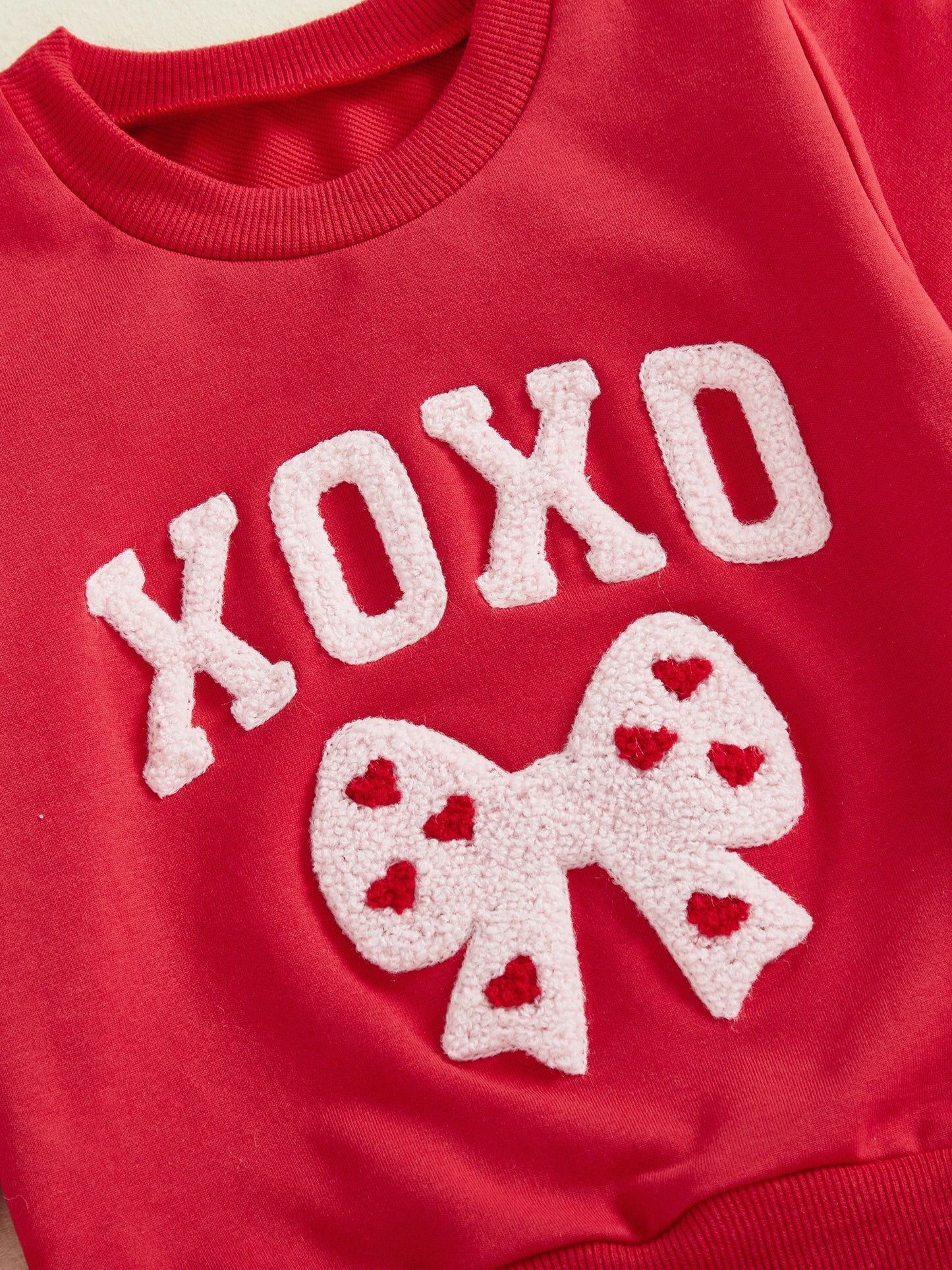 Baby Toddler Girls 2 Pcs XOXO Outfits Bow Letter Embroidery Long Sleeve Crew Neck Top and Heart Patterned Elastic Waist Tulle Tutu Skirt Set