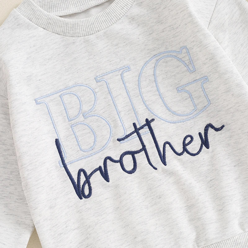 Toddler Kids Girls Boys Big Sister / Brother Matching Clothes Letter Embroidery Crew Neck Long Sleeve Pullover Top