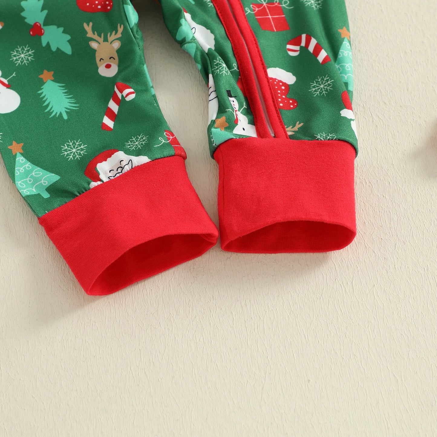 Baby Boys Girls Christmas Zipper Romper Reindeer Santa Print Zip Up Long Sleeve Round Neck Jumpsuit