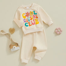 Load image into Gallery viewer, Baby Toddler Girls 2Pcs Outfit Cool Cousins Club Long Sleeve Crew Neck Letters Flower Print Top with Pants Fall Set
