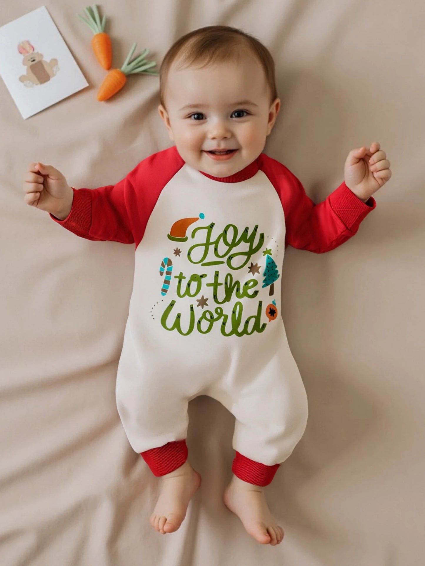 Baby Boys Girls Joy To The World Christmas Romper Letter Tree Long Raglan Sleeve Crewneck Jumpsuit Winter Clothes
