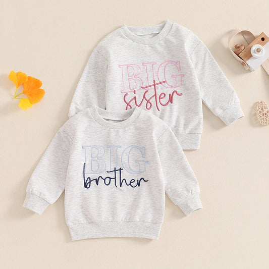 Toddler Kids Girls Boys Big Sister / Brother Matching Clothes Letter Embroidery Crew Neck Long Sleeve Pullover Top